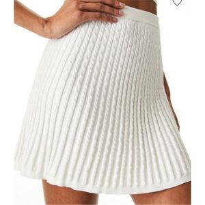 Alice + Olivia Baker Cable Knit Flare Mini Skirt in Soft White